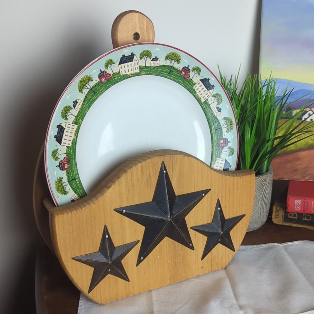 Primitive Barn Star Wall Plate Rack Shelf Farmhouse Rack Tabletop/Wall Mount - Picture 12 of 12